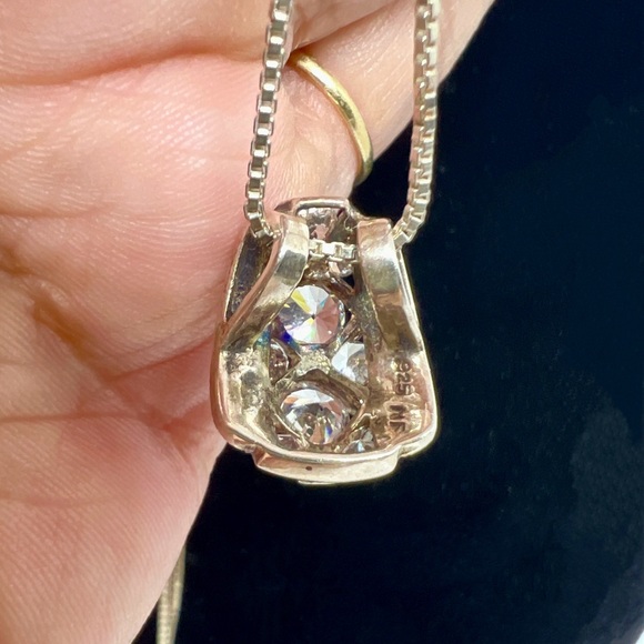 Art Deco 925 Silver Marcasite & Crystal Diamond Pendant - Picture 3 of 6